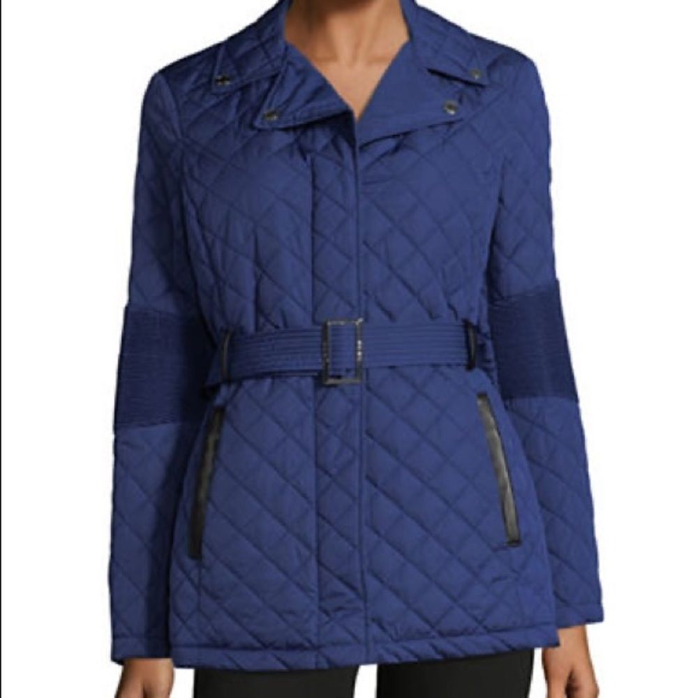 Dkny Belted Quilted Jacket-NAVY-Small